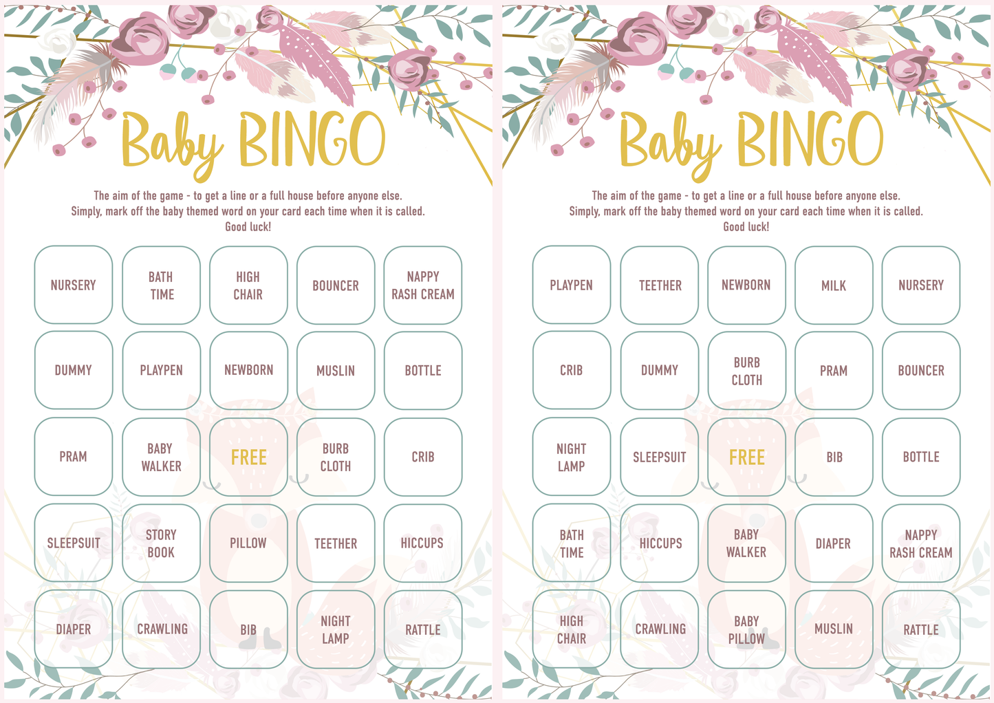 Baby Bingo Game Cards
