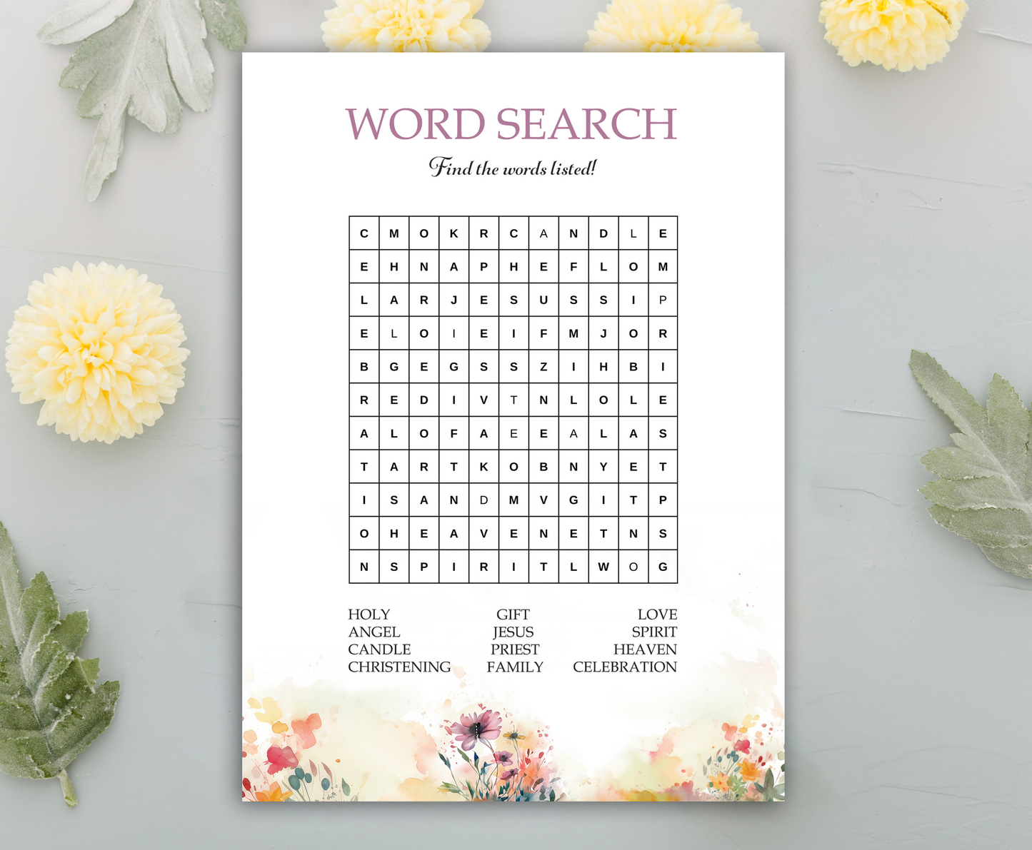 Christening Game Bundle: Maze, Dots, Word Search, Prayers for Baby