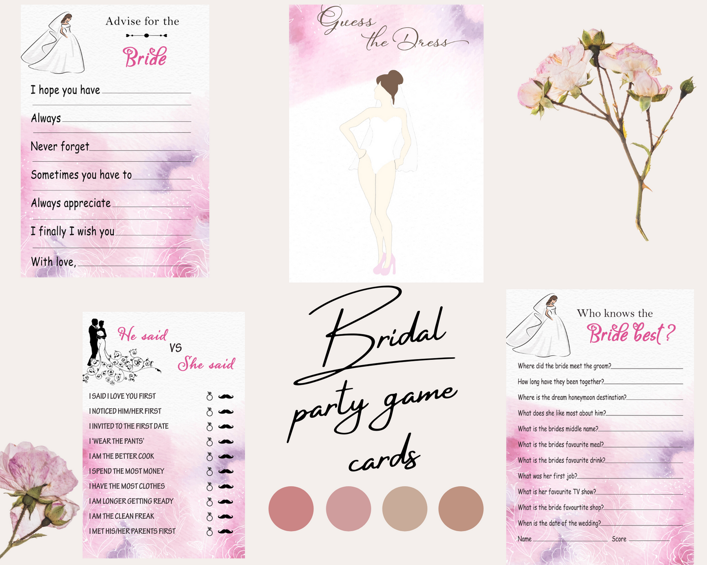 Personalised Bridal Shower Game Cards