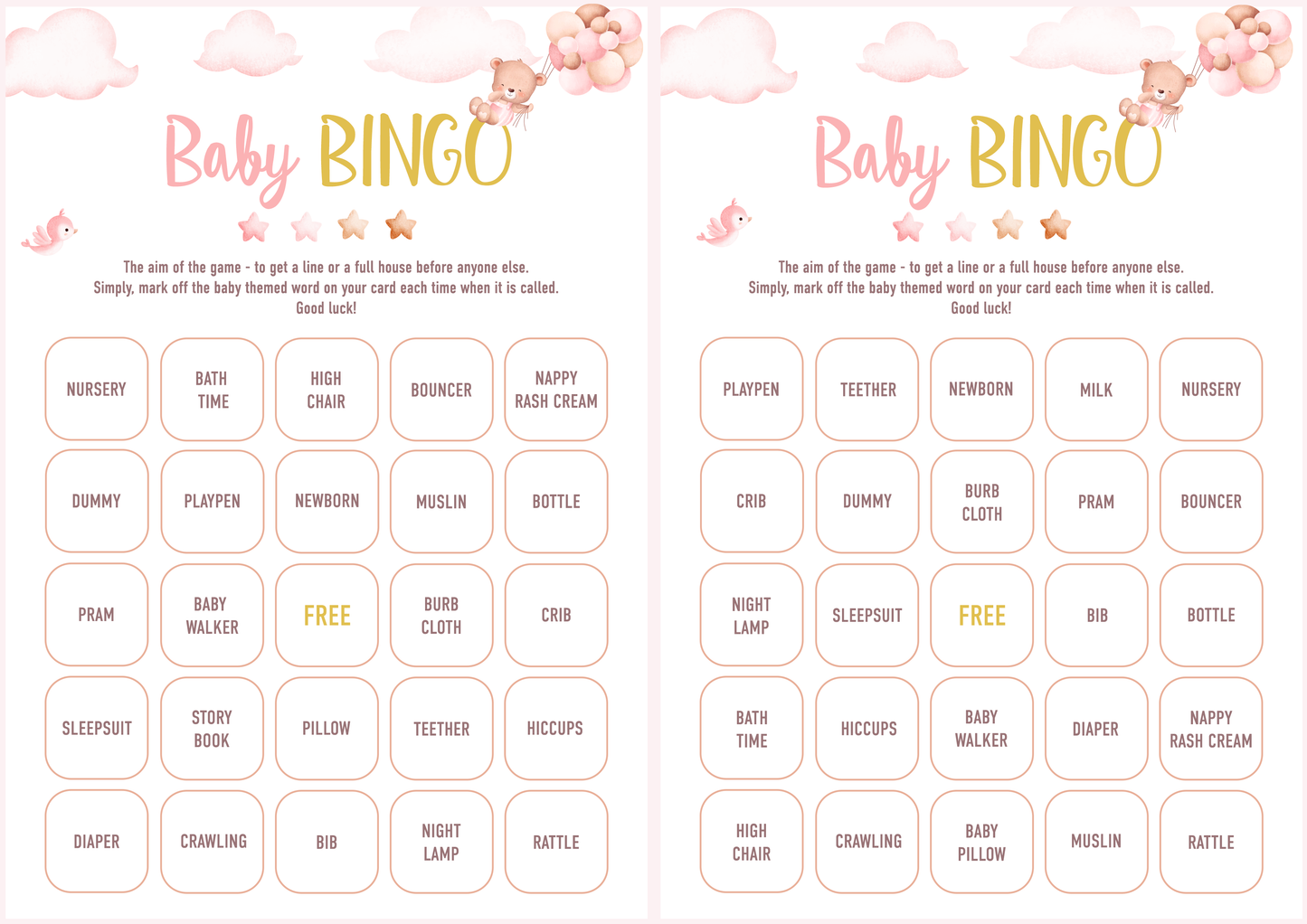 Baby Bingo Game Cards