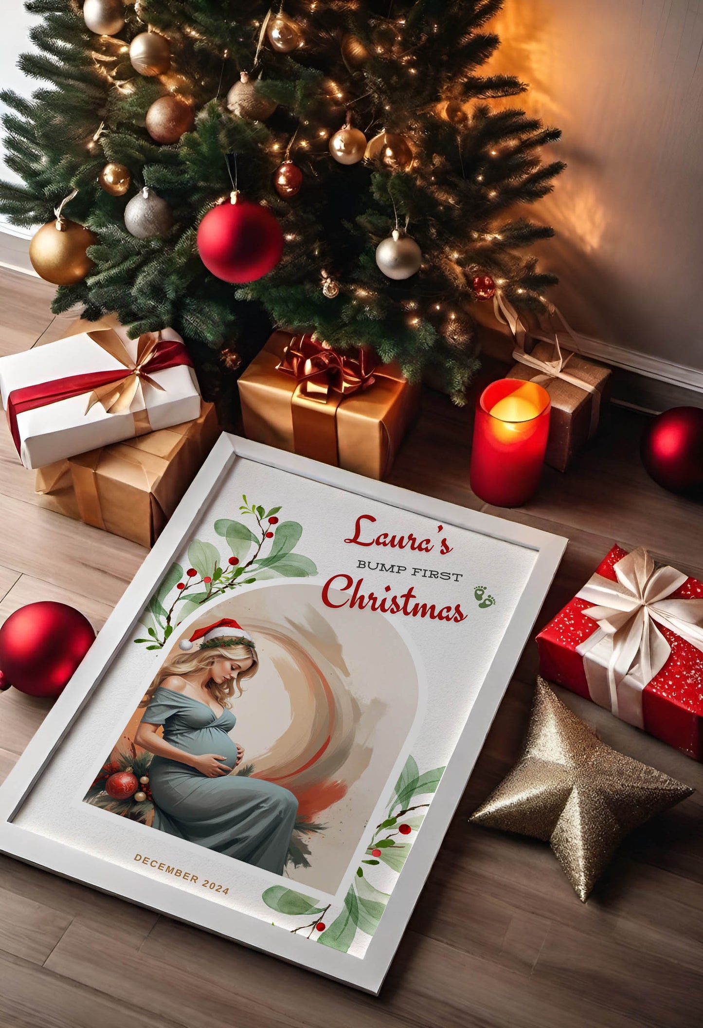 Personalised Bump's First Christmas Print
