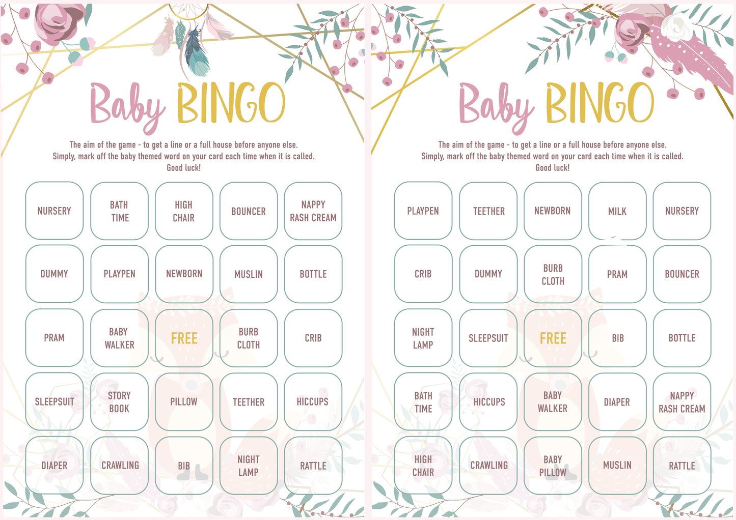 Baby Bingo Game Cards