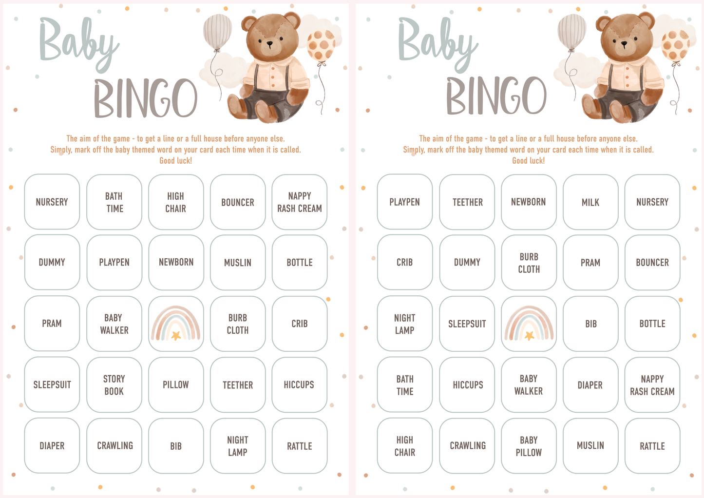 Baby Bingo Game Cards