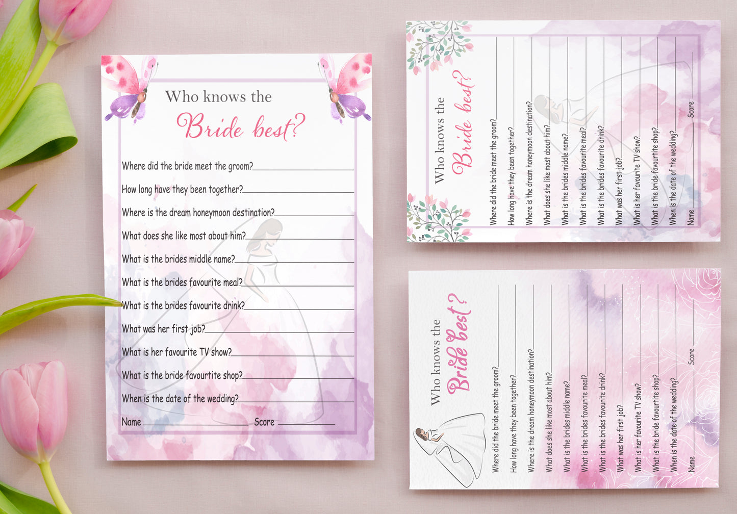 Personalised Bridal Shower Game Cards